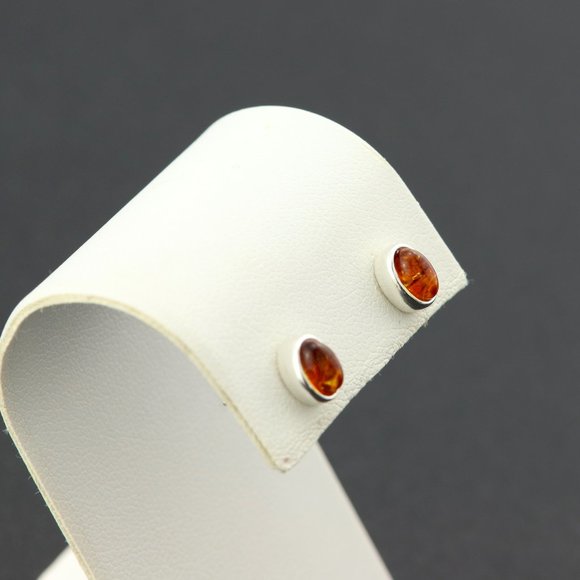 Sterling silver earrings with natural Baltic amber, amber stud earrings, studs - Picture 7 of 15